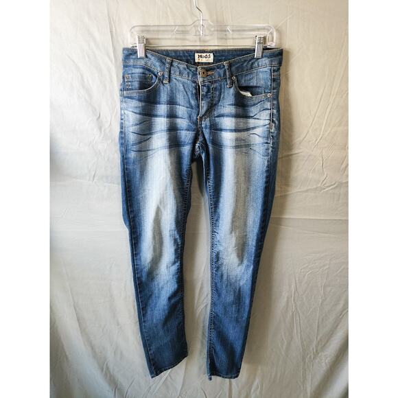 Mudd Jeans Womens 7 Blue Skinny Stretch Denim Distressed Faded Mid Rise Pants - Picture 1 of 11